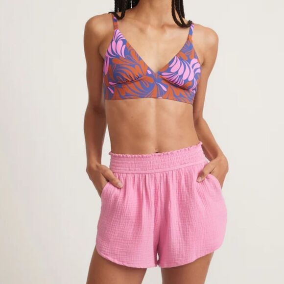 Marine Layer Women Corinne Double Cloth Pink Smocked Waist Shorts large EUC - Picture 3 of 12